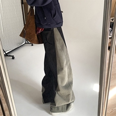 美式高街拼接休闲西裤男直筒裤潮牌痞帅宽松阔腿弯刀裤X8299-P60，男装休闲裤，星座1008