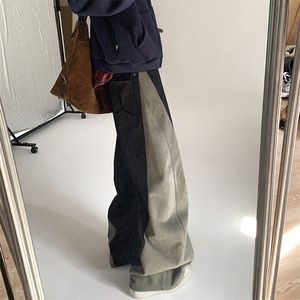 美式高街拼接休闲西裤男直筒裤潮牌痞帅宽松阔腿弯刀裤X8299-P60图片