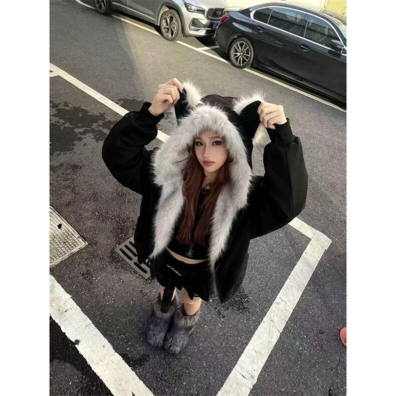 现货重磅硬挺boxy羽绒棉衣座山雕猫耳大毛毛领麂皮棉服冬外套,男装棉衣,电商A486-1