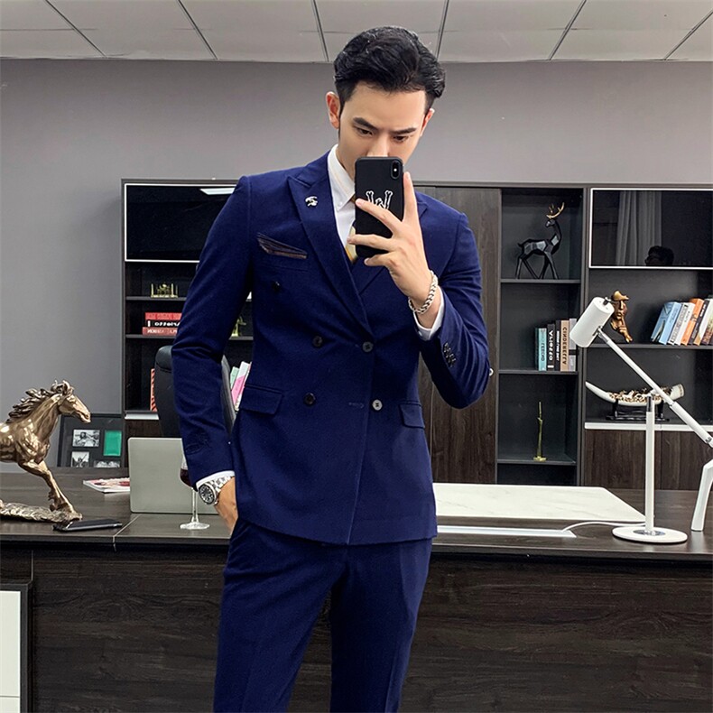 秋冬新款男士刺绣英伦西服套装双排扣西装三件套A470-TZ18,男装西服套装,电商A207