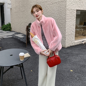 【现货】粉色小清新皮毛一体毛绒保暖防寒棉服2C081-8102P175K258图片
