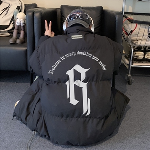 INS冬季百搭休闲外套加厚棉服潮流印花棉袄JK23544特批65控108图片