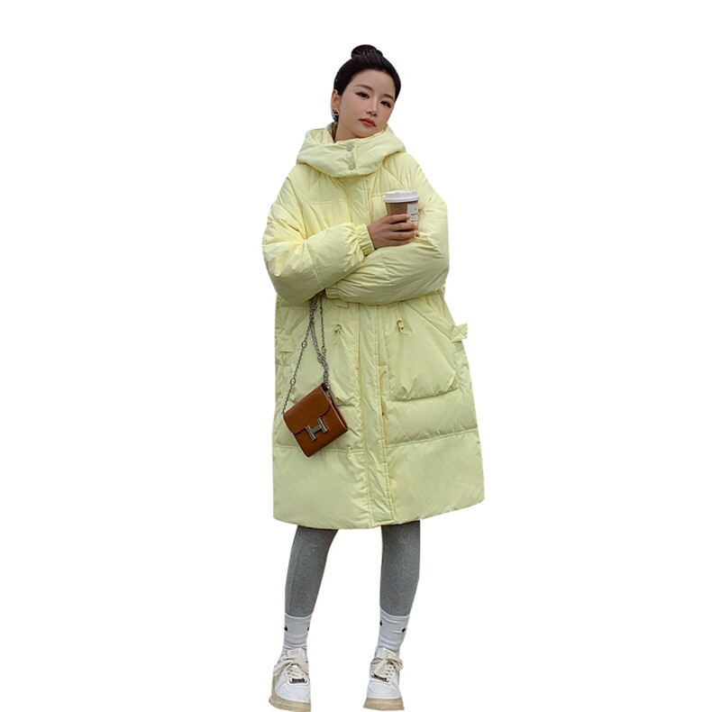 冬装奶黄色加厚中长款面包棉服,女装棉衣/棉服,菡迪欧娜