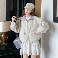 学院风两面穿翻领外套女2025春季新款韩系格子拼接小个子百搭夹克，女装短外套，2C158