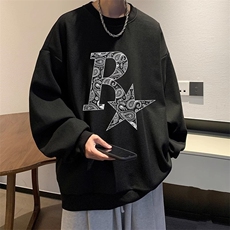 特大码薄款套头卫衣春秋加肥加大号纯棉休闲长袖胖子肥佬打底衫男，男装T恤，星座813-3