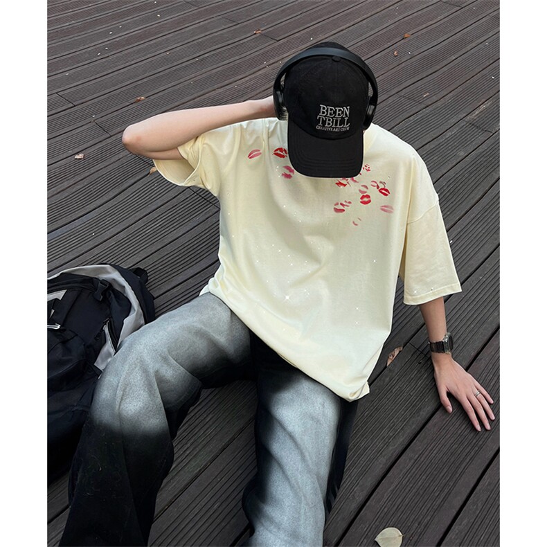 量大优供抖音视频支持得物配合二开美式满天星亮片短袖T恤MTX516,男装T恤,电商A486