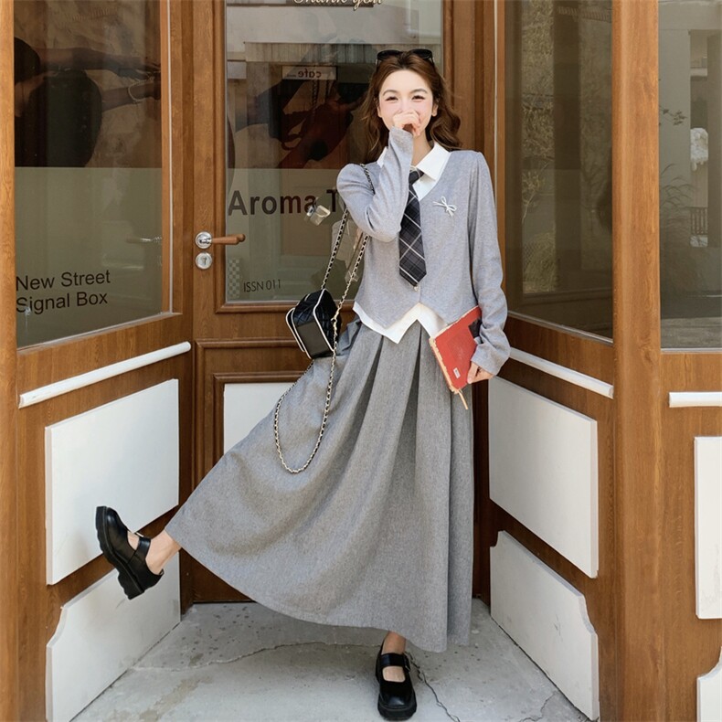 现货--2026年春季新款灰色学院风两件套203-2612-P175-K288,女装套装/套裙,浙宝203