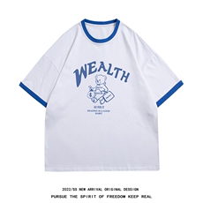 白底23新款夏季百搭印花时尚圆领宽松短袖T恤T268P35控58，男装T恤，电商A247-1