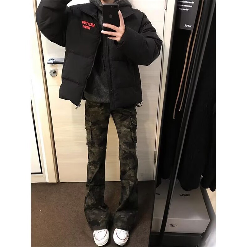 美式高街vibe多口袋迷彩微喇工装牛仔裤男女修身直筒裤L8279-p58,男装牛仔裤,星座1008