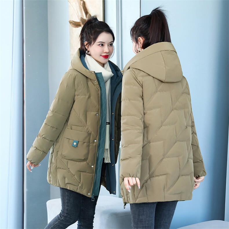 加厚羽绒棉服女中长款冬季2024新款宽松休闲连帽女士时尚棉袄外套,女装棉衣/棉服,牡丹诺