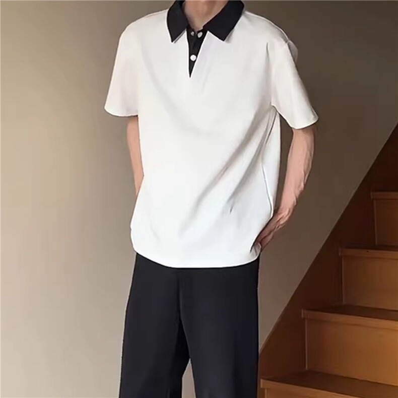 T518-特P28！现货！美式假两件短袖polo衫夏季重磅痞帅高级感t恤，男装T恤，星座1811B