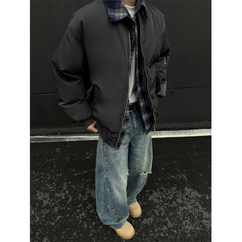 现货！假两件毛呢格子拼接夹克棉衣1005-MY023-P98,男装夹克,星座1005