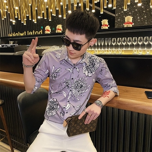 312A-114-P55 新款社会小伙中袖衬衫韩版潮流男士五分袖衬衣A图片