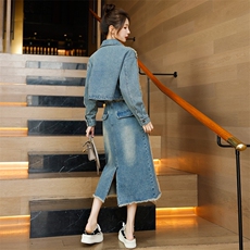 时尚春季牛仔套装裙女高腰显瘦气质两件套舒适百搭休闲风，女装套装/套裙，秋水欣儿