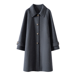 2025年秋季新款百搭女士POLO领长袖长款系扣大衣，女装双面呢大衣，织美生