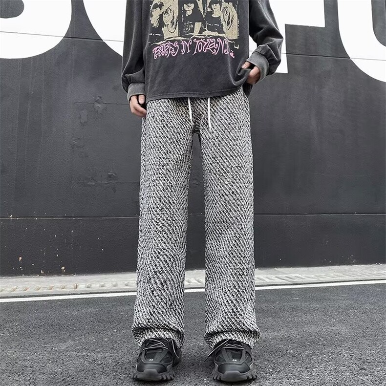 春秋直筒休闲裤男潮牌痞帅运动高街小众设计感格子青少年日系裤子,男装休闲裤,星座1013