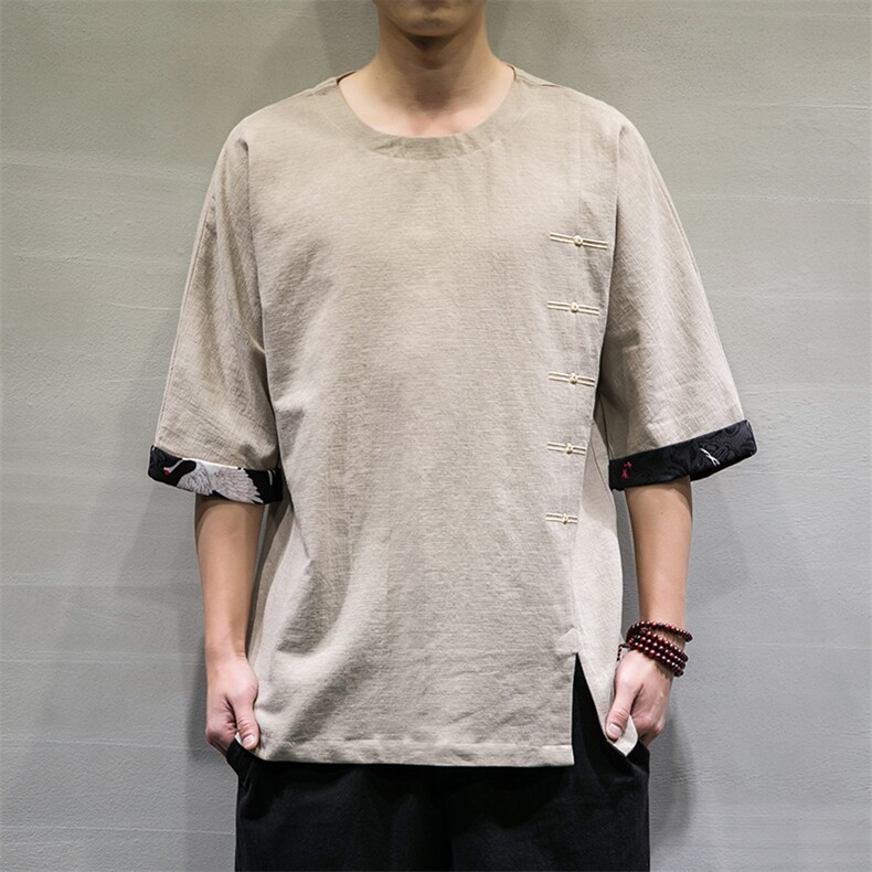 春装新风棉麻短袖t恤男休闲大码七分袖上衣DSA008/T063/P60，男装T恤，电商A008
