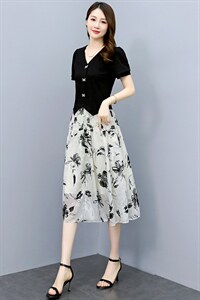 不规则短袖T韩版新款设计感显瘦修身V领套装，女装套装/套裙，布芭啦