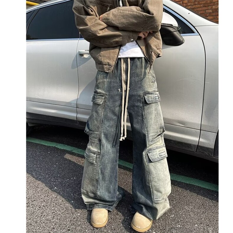 潮春秋微弹文艺水洗蓝渐变牛仔裤男女vibe美式直筒常规中腰801,男装牛仔裤,星座506