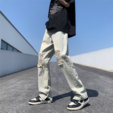 夏季牛仔裤男复古美式破洞欧美高街潮日系宽松港风长裤XK8035-P50，男装牛仔裤，星座1109-1