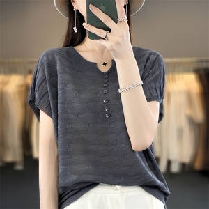 夏季新款简约竹节麻短袖女宽松百搭显瘦上衣时尚休闲T恤图片
