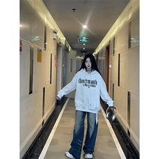 5618-P57新款潮牌刺绣中长款宽松休闲保暖连帽卫衣加绒，男装棉衣，星座617A-2