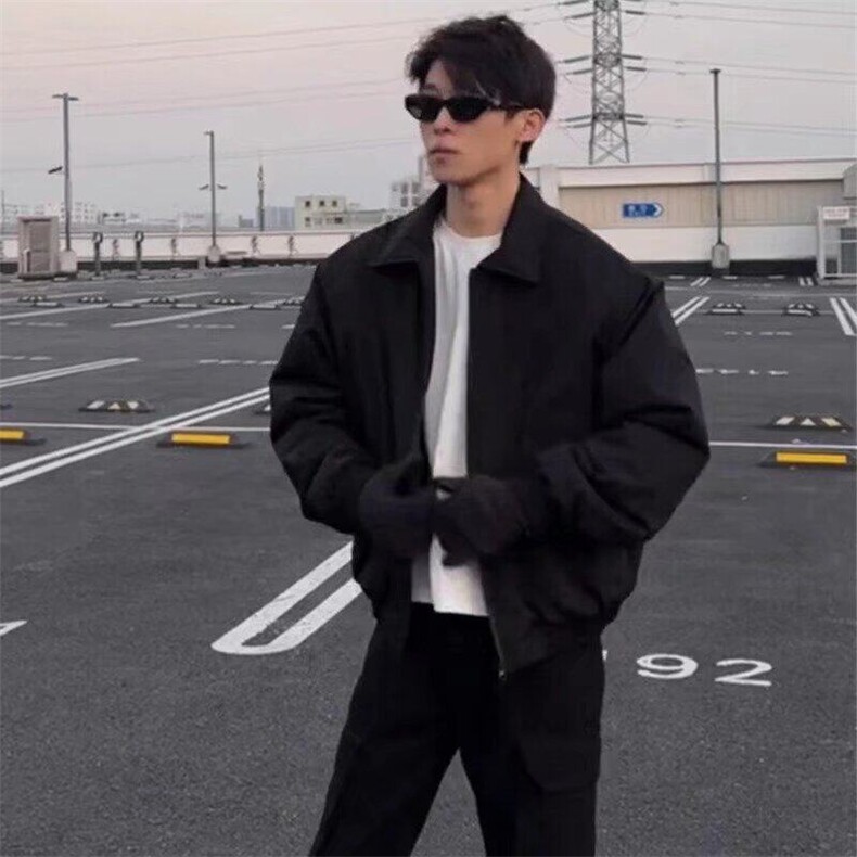 潮加厚翻领拉链青少年黑色飞行夹克棉服男款冬季夹棉标准常规款,男装夹克,星座506A