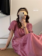 法式泡泡袖连衣裙夏季设计感众温柔高级感初恋裙子，女装连衣裙，香丽迪1