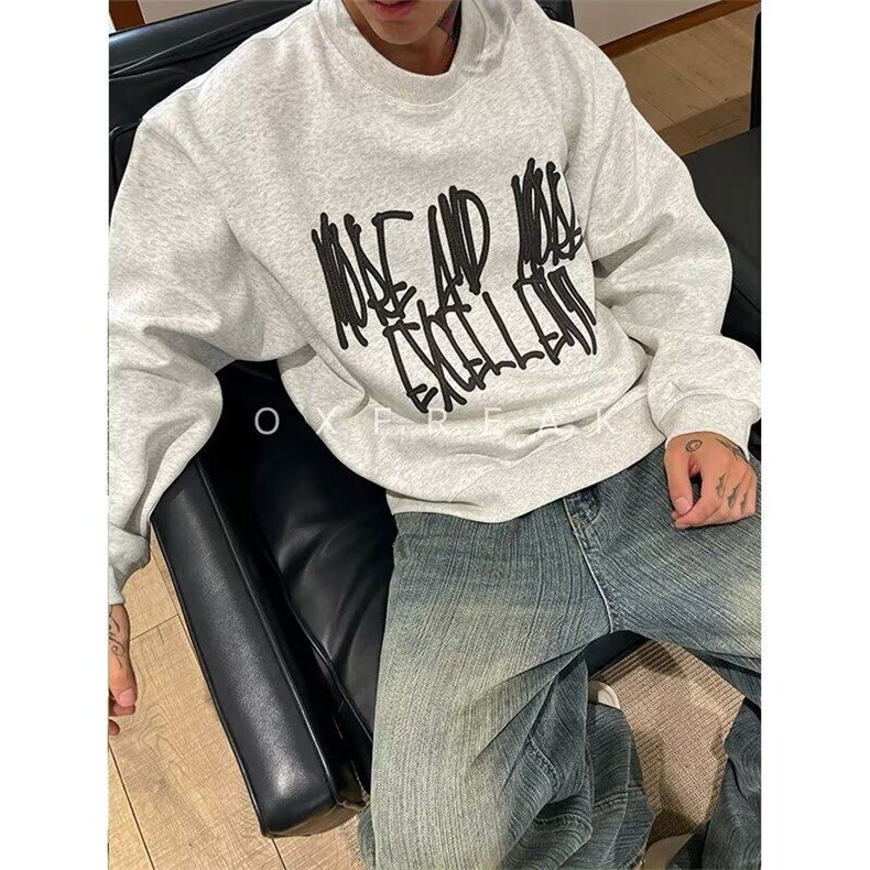 网络图现货潮牌大重磅涂鸦贴布绣连帽慵懒卫衣RH1478-P50，男装卫衣，星座1005-6