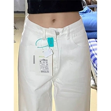 加绒加厚白色垂感阔腿牛仔裤女秋冬季新款高腰显瘦直筒拖地长裤，男装牛仔裤，星座506A