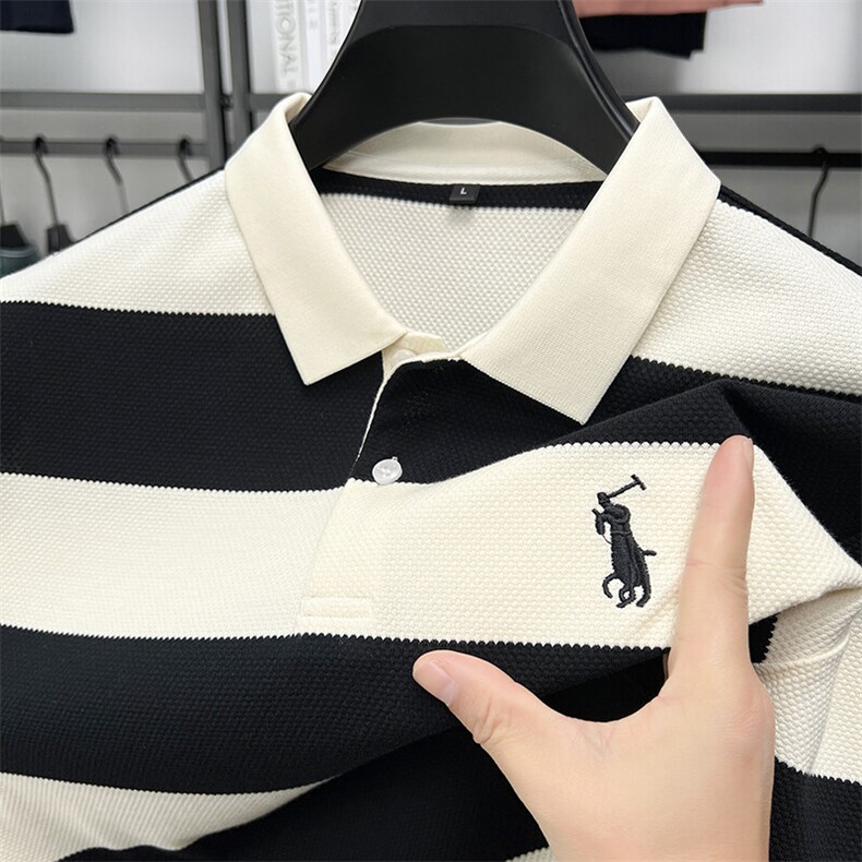 夏季条纹刺绣短袖t恤男翻领宽松透气潮流休闲半袖上衣刺绣POLO衫，男装T恤，电商B212（原钱塘6029）