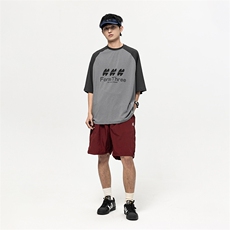 南夏乔装2025夏季新款美式宽松短袖上衣潮流撞色拼接个性印花T恤，男装T恤，电商S006（B521）