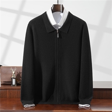 2025年秋冬羊毛衫100羊毛开衫长袖套头时尚都市polo领外套，男装针织衫/毛衣，星纬羊绒