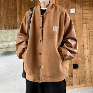 ！2025春季新款男士鹿皮绒夹克PU皮拼接棒球服外套JK191P85图片