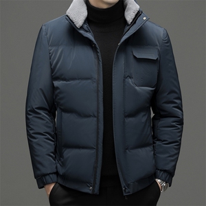 冬季立领纯色羽绒服男士爸爸装加厚保暖上衣中年商务休闲男装外套图片