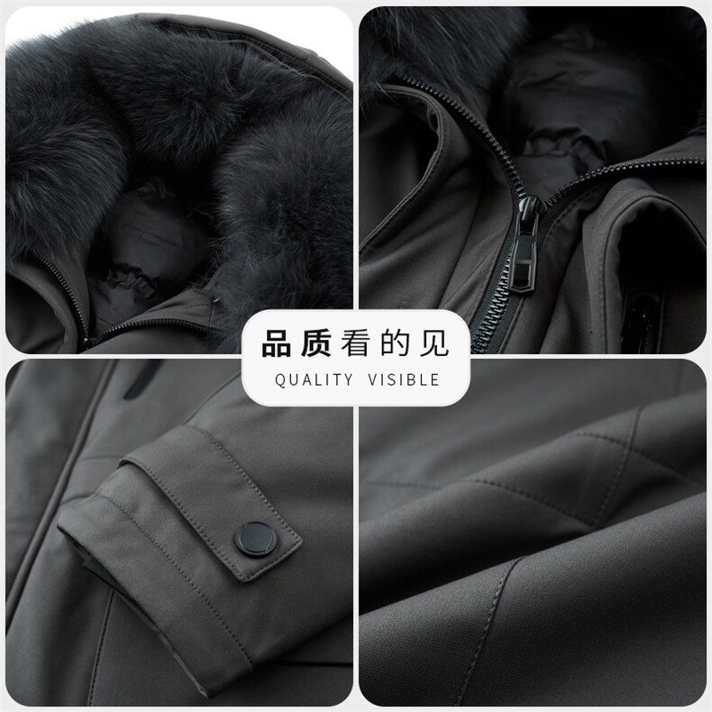 中老年羽绒服男士装中长款加厚防寒服大码派克服狐狸毛领休闲外套,男装羽绒服,电商B212（原钱塘6029）