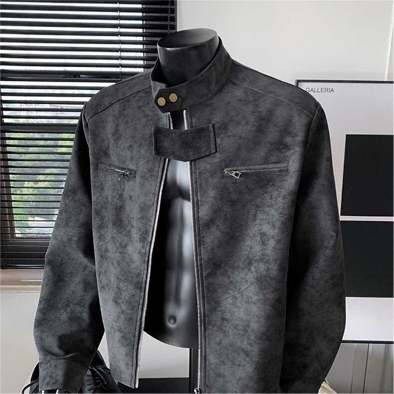 棕色皮衣外套男春秋穿搭美式复古休闲皮夹克短款vintage机车服图片