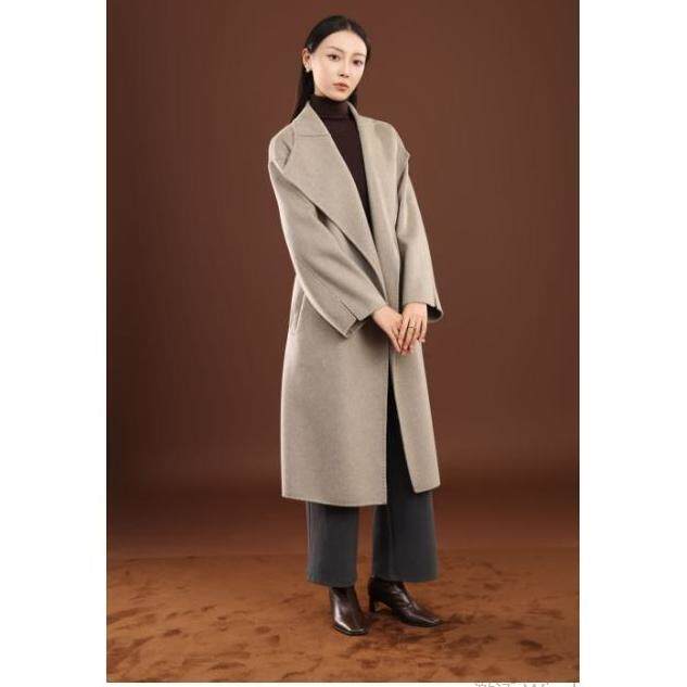 秋冬季纯山羊绒保暖经典V领无扣简约修身高级感长款羊绒大衣，女装羊绒大衣，卓冠羊绒
