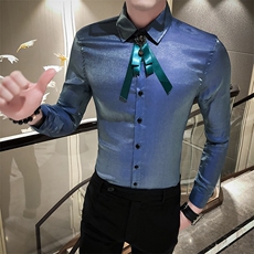 2021春男衬衫英伦男长袖上衣韩版修身印花男花衬衫A068-H533-P55，男装衬衫，星座419（原A233）