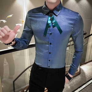 2021春男衬衫英伦男长袖上衣韩版修身印花男花衬衫A068-H533-P55图片