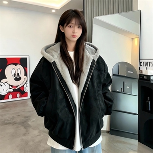 现货高品质美式高街冬季重磅座山雕大毛毛领pu皮棉衣男女加厚外套图片