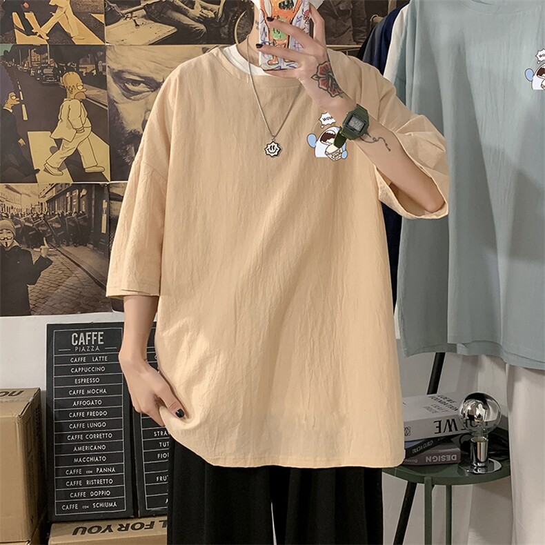 YT26239-P30亚短袖t恤男大码五分袖男宽松七分袖海报风,男装T恤,电商A040