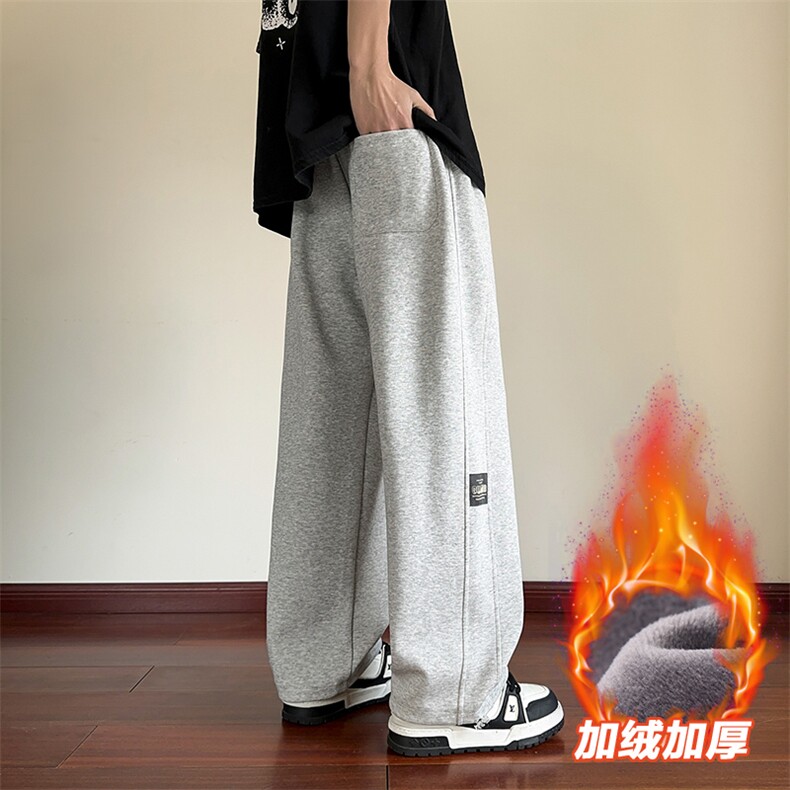 加绒重磅针织运动卫裤男秋冬加厚宽松直筒休闲裤D017-P45加绒P50,男装休闲裤,星座509