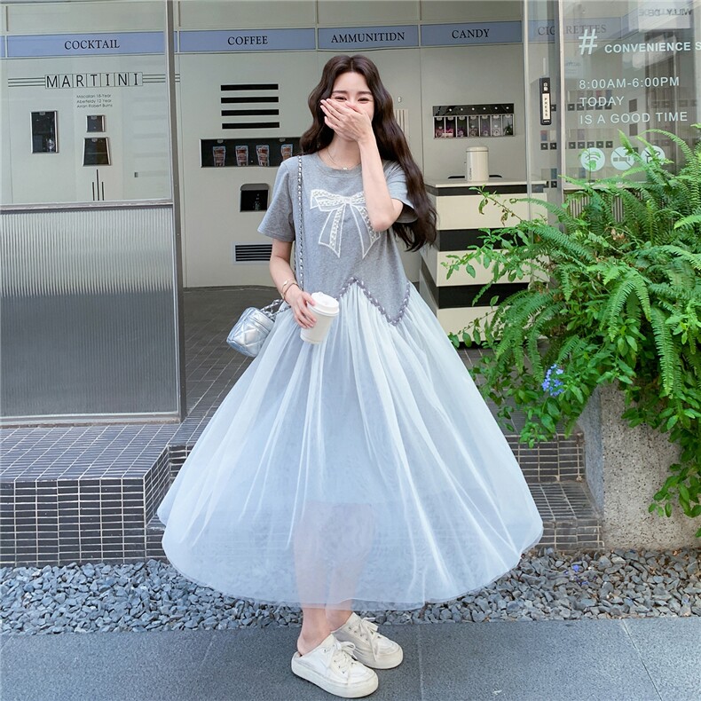 法式网纱拼接显瘦甜美连衣裙女2025夏季新款时尚轻奢百搭温柔长裙,女装连衣裙,2C283