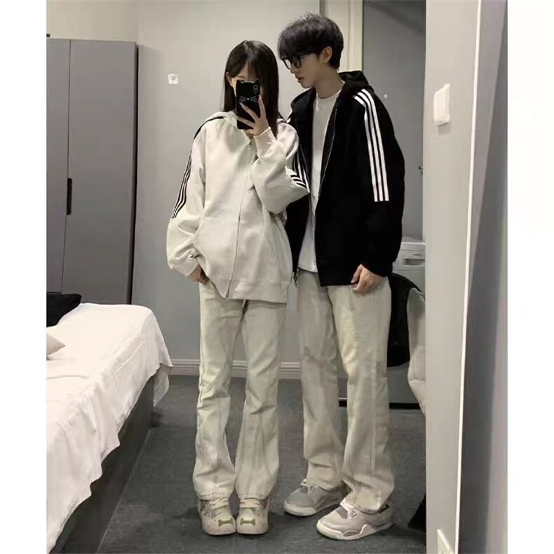 双拉链三条杠美式卫衣男秋季青少年酷帅重磅连帽衫高级感条纹外套,男装夹克,星座1210-1