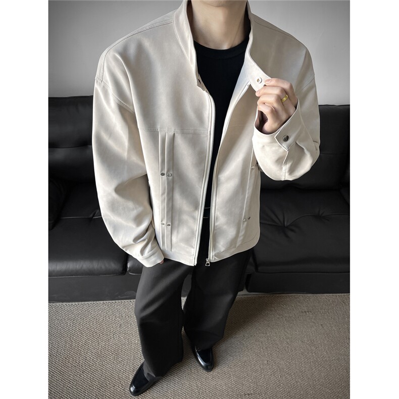 铆钉风琴折街头美式潮牌立领夹克情侣宽松百搭外套W375TP85控148，男装夹克，电商A170