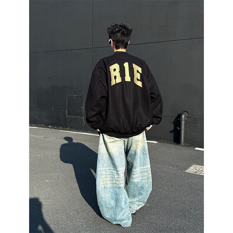 春秋季新款字母印花棒球服外套男士复古宽松休闲百搭夹克上衣,男装夹克,星座410-7