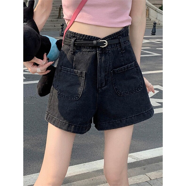 美式复古做旧牛仔短裤女高腰宽松显瘦春季新款ins百搭a字牛仔短裤，女装牛仔裤，星座506A