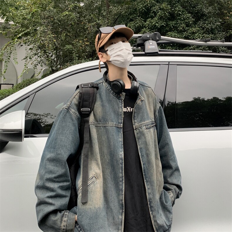 美式高街复古色牛仔外套男春秋宽松水洗工装夹克男JK0819-P75图片