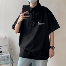 夏季潮牌宽松休闲情侣纯色翻领工装上衣日系复古POLO衫T1125-P33，男装Polo衫，星座512-3